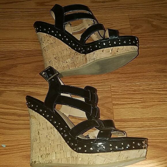Steve Madden cork wedge  black platforms Sz. 7.5 - Picture 6 of 7